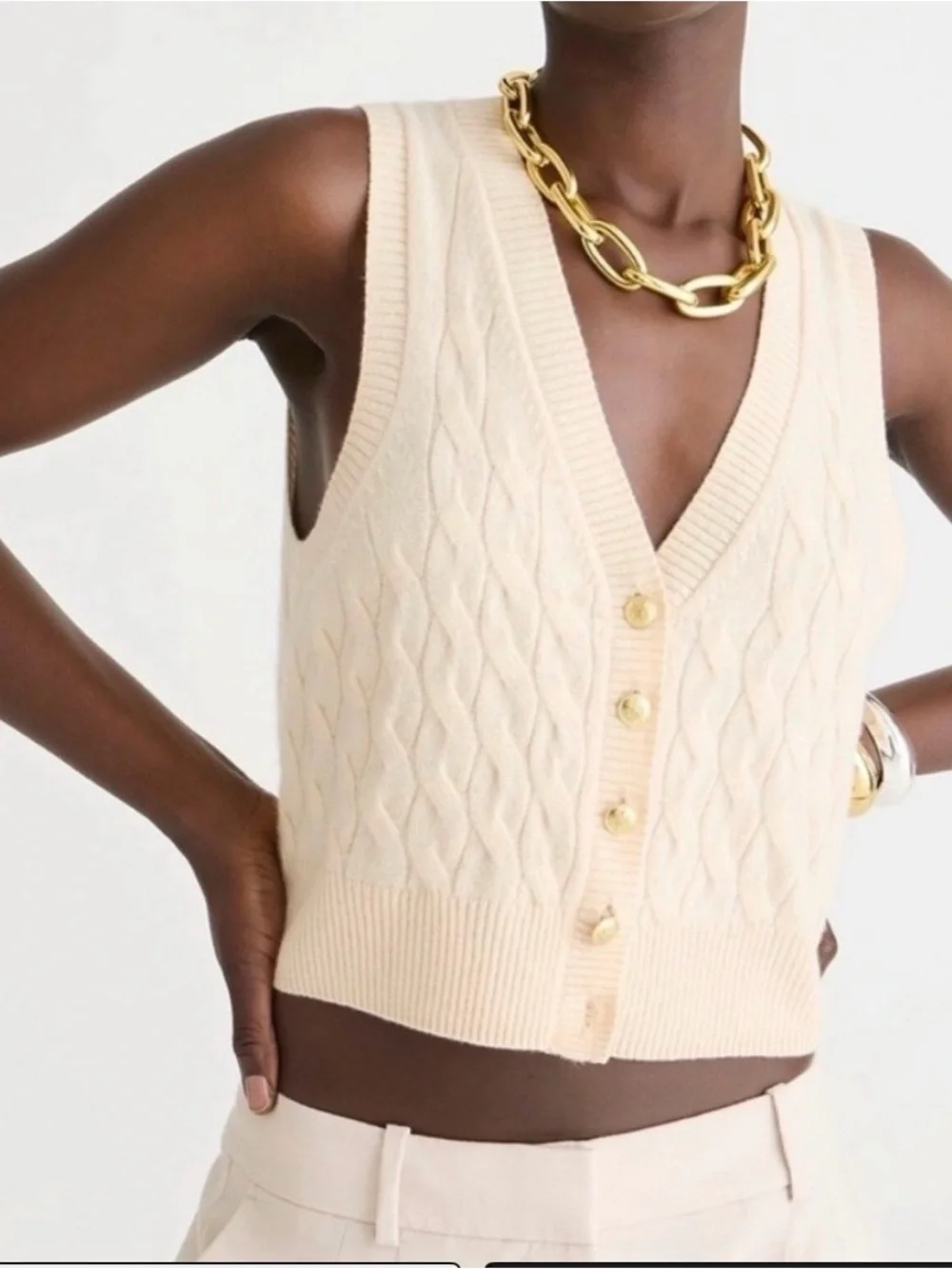J. Crew cashmere cable knit vest in cream